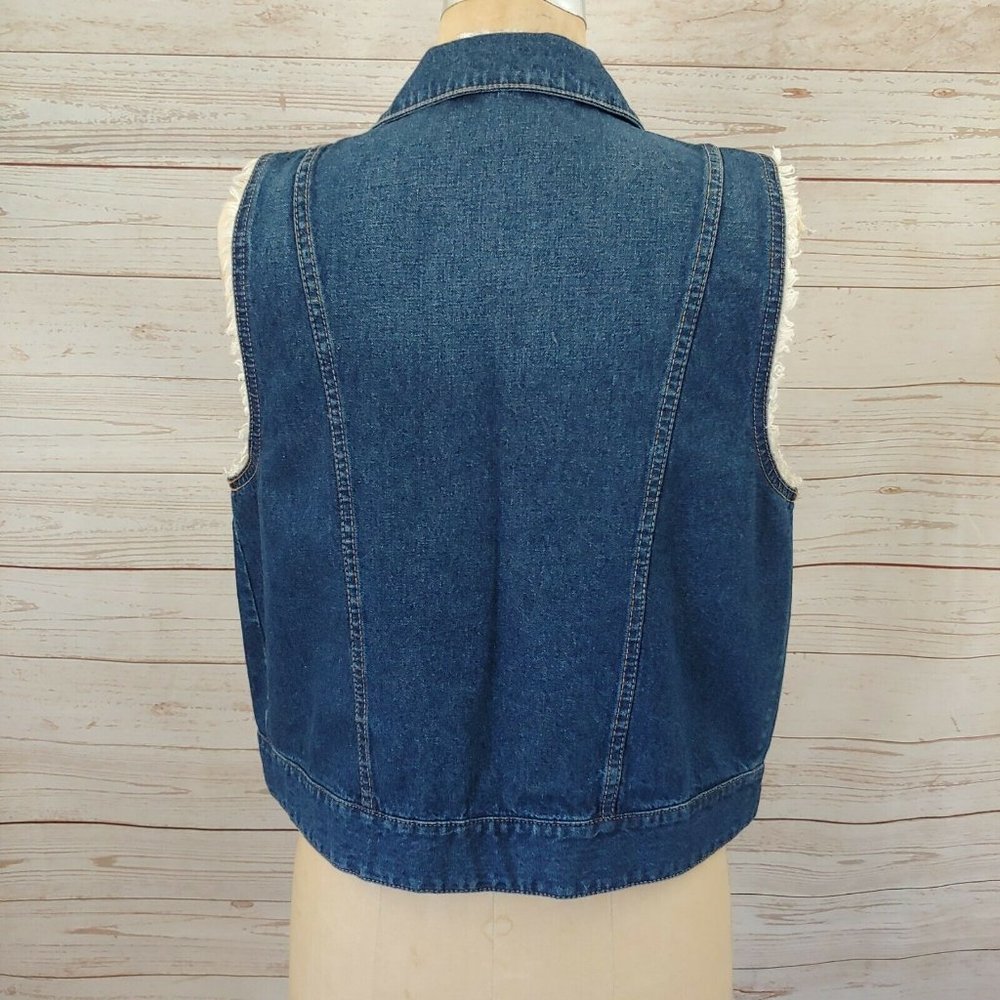 ❤️ SOLD ❤️NY Collection Blue Denim Jean Vest Raw Edge Button - Picture 4 of 6